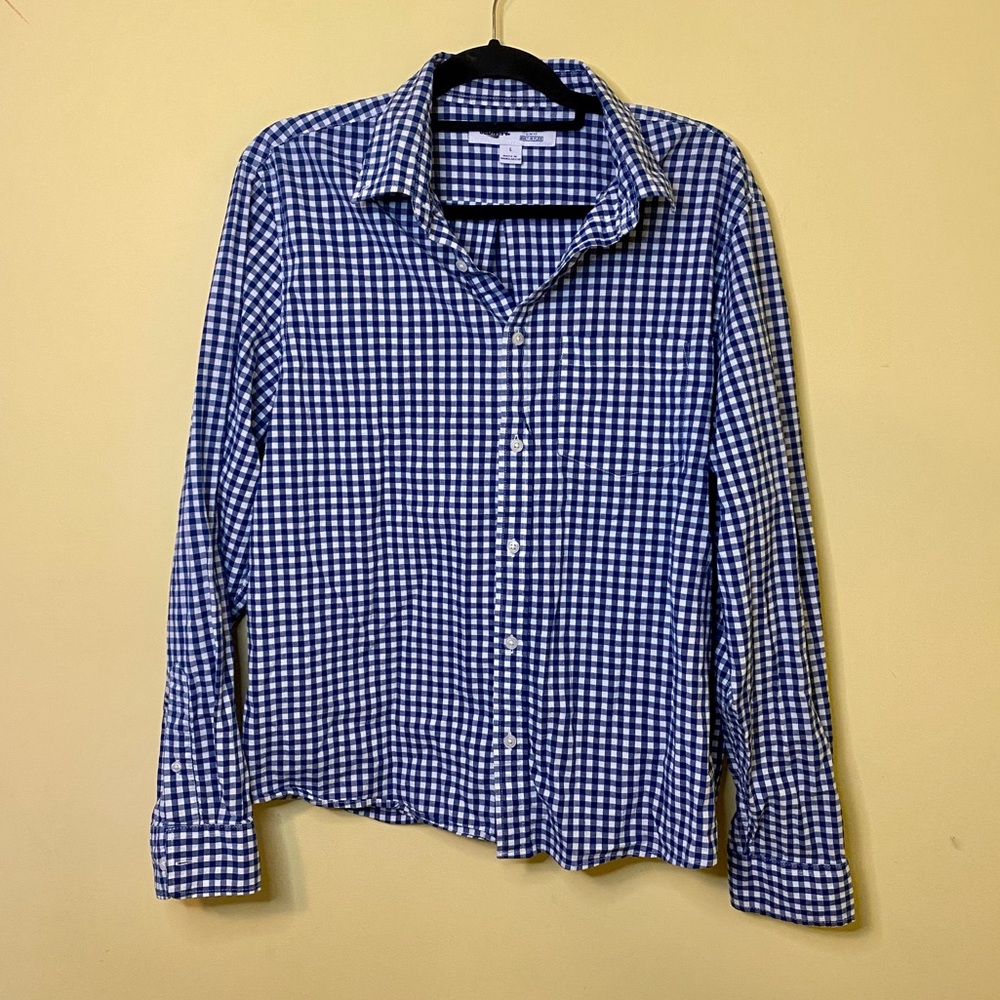 Old Navy Men’s Large Plaid Everyday Wear Slim Fit Casual Dress Shirt Navy